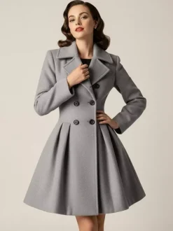 Manteau en laine rouge rétro années 1950 coupe trapèze croisé pour femme (2026)