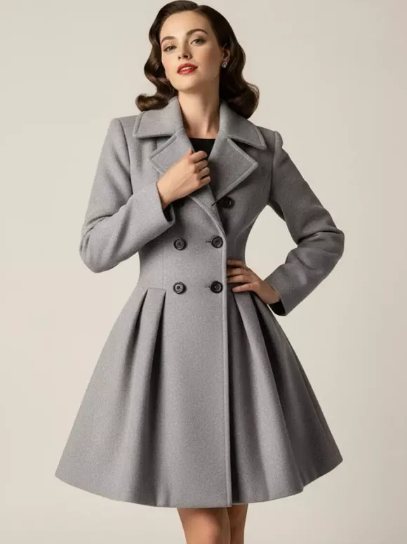 Manteau en laine rouge rétro années 1950 coupe trapèze croisé pour femme (2026)