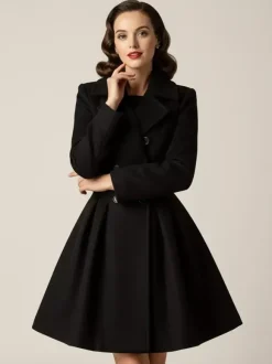 Manteau en laine rouge rétro années 1950 coupe trapèze croisé pour femme (2026)