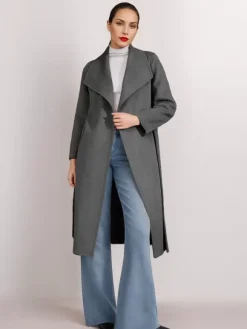 Manteau en mélange de laine et de cachemire avec ceinture Camel à revers large vêtement d'extérieur double face pour femme 2026