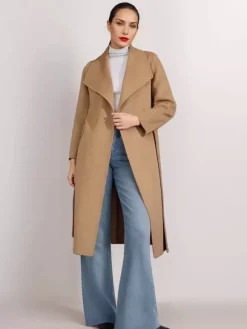 Manteau en mélange de laine et de cachemire avec ceinture Camel à revers large vêtement d'extérieur double face pour femme 2026