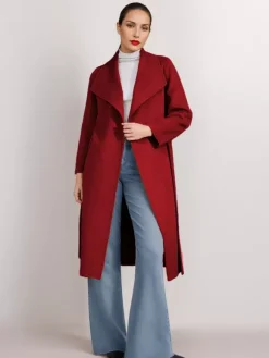 Manteau en mélange de laine et de cachemire avec ceinture Camel à revers large vêtement d'extérieur double face pour femme 2026