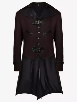 Manteau en polyester à manches longues et boucle élégante vintage marron café pour homme Bourgogne
