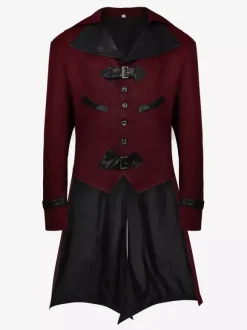 Manteau en polyester à manches longues et boucle élégante vintage marron café pour homme Bourgogne