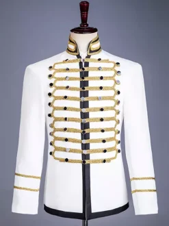 Manteau en polyester à manches longues et boutons de style européen blanc vintage pour homme