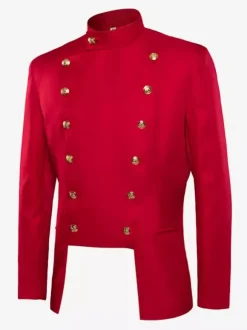 Manteau en polyester à manches longues et boutons élégants vintage rouge pour homme Bourgogne