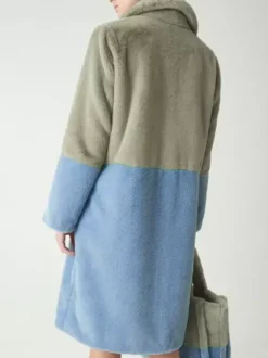 Manteau Fausse Fourrure Mi-long Femme avec Manches Longues à Col Revers Bicolores Manteau Femme