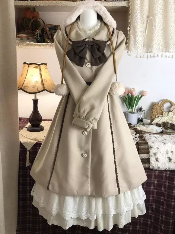 Manteau Lolita doux n艙uds marron clair manches longues manteau Lolita