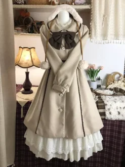 Manteau Lolita doux n艙uds marron clair manches longues manteau Lolita