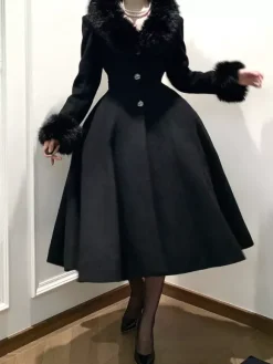 Manteau Lolita gothique classique manteau d'hiver Lolita à ceinture noire
