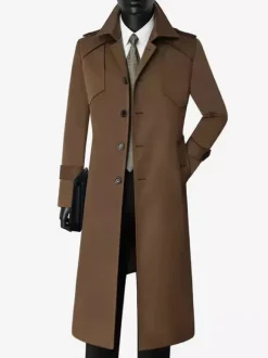 Manteau Long Costume Pour Hommes Col Rabattu Confortable Bleu Foncé Beau