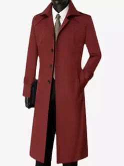 Manteau Long Costume Pour Hommes Col Rabattu Confortable Bleu Foncé Beau