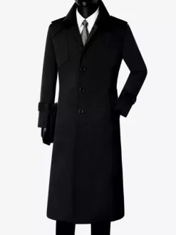 Manteau Long Costume Pour Hommes Col Rabattu Confortable Bleu Foncé Beau