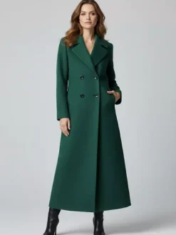 Manteau long croisé en laine coupe droite sophistiquée collection femme 2026