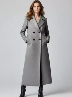 Manteau long croisé en laine coupe droite sophistiquée collection femme 2026