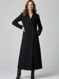 Manteau long croisé en laine coupe droite sophistiquée collection femme 2026