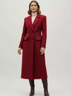 Manteau long croisé en laine avec revers cranté et poches à rabat pour femme 2026