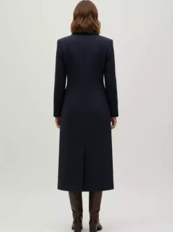 Manteau long croisé en laine avec revers cranté et poches à rabat pour femme 2026