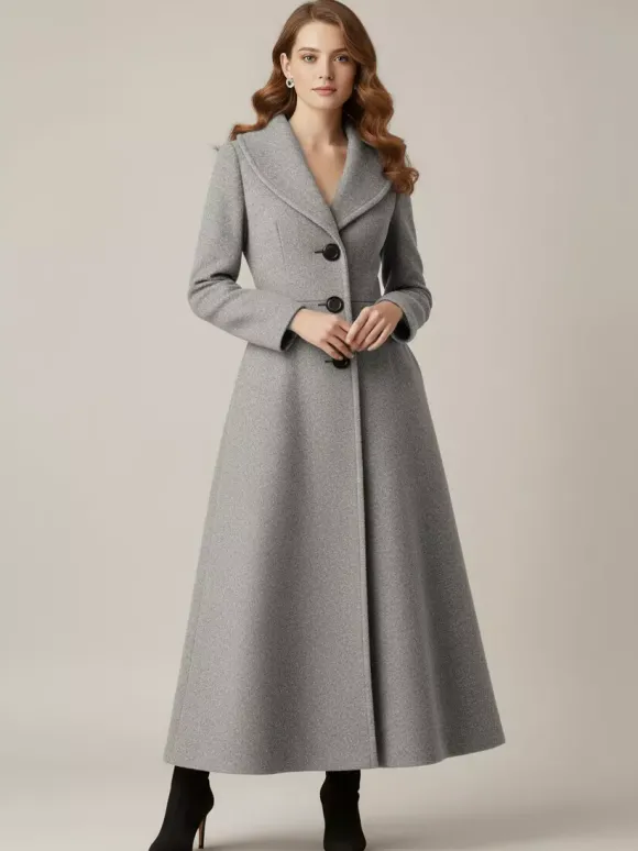Manteau long en laine à col châle pour femme 2026