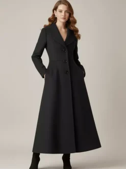 Manteau long en laine à col châle pour femme 2026