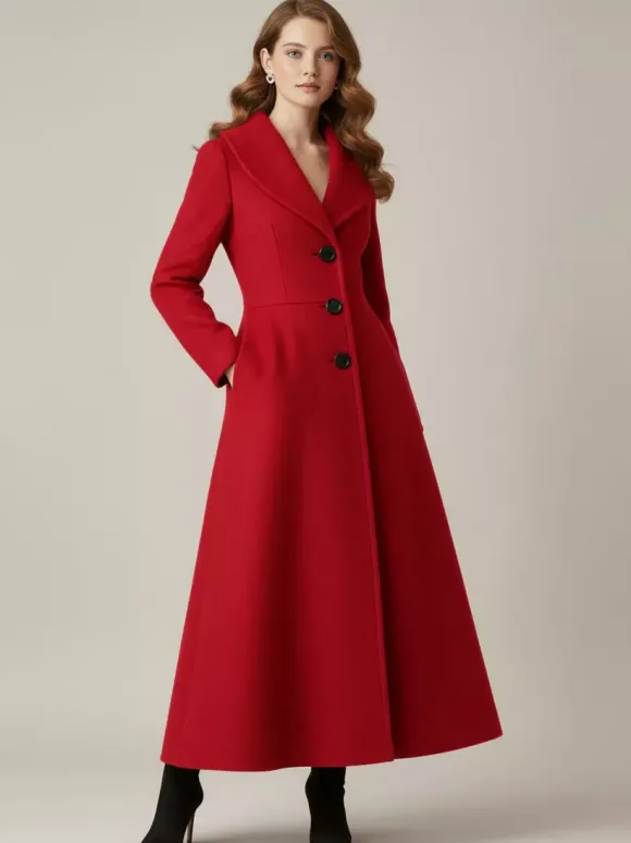 Manteau long en laine à col châle pour femme 2026