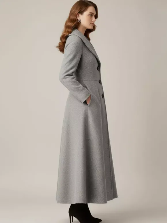 Manteau long en laine à col châle pour femme 2026