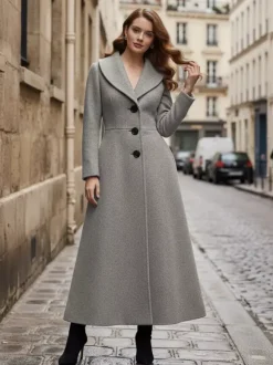 Manteau long en laine à col châle pour femme 2026