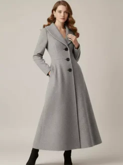Manteau long en laine à col châle pour femme 2026
