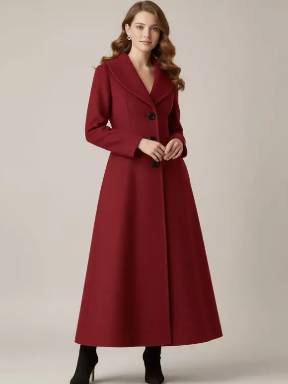 Manteau long en laine à col châle pour femme 2026