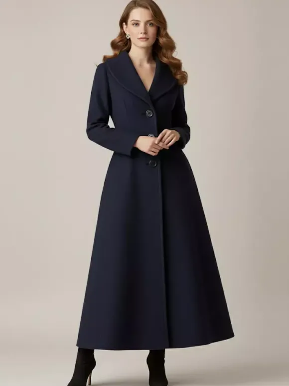 Manteau long en laine à col châle pour femme 2026
