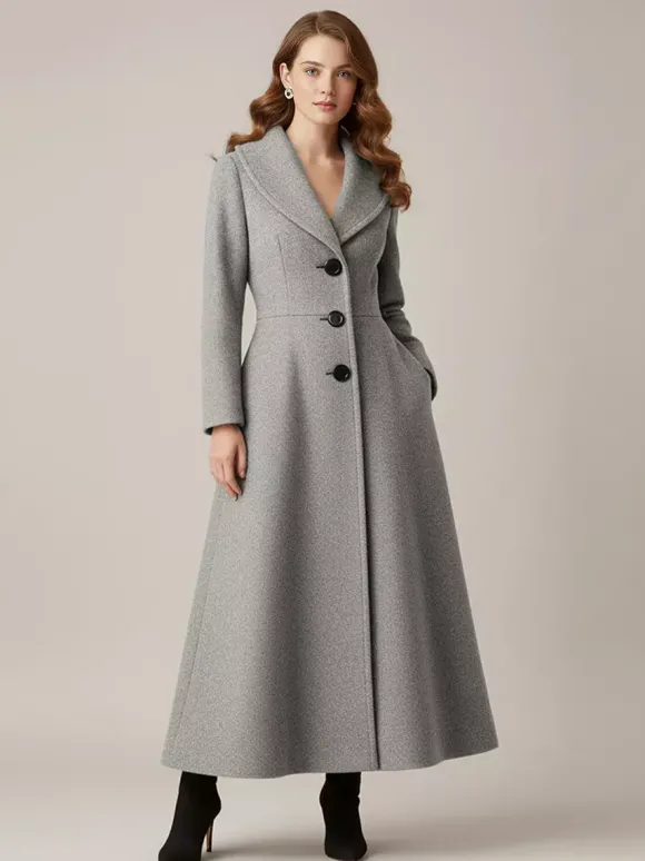 Manteau long en laine à col châle pour femme 2026
