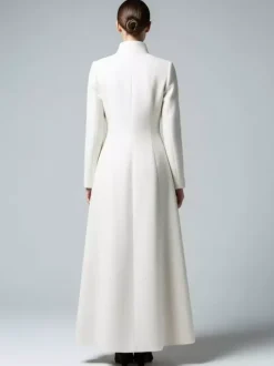 Manteau long en laine blanche à col montant et coupe trapèze pour femme 2026