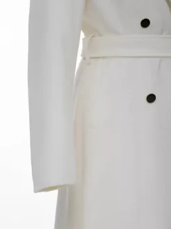 Manteau long en laine blanc à revers crantés croisé ceinturé vêtements d'extérieur d'hiver pleine longueur pour femmes 2026