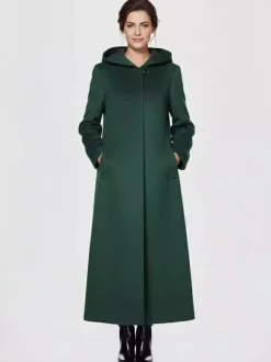 Manteau long en laine mélangée pour femme à capuche chaud hiver 2026