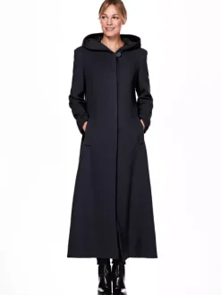 Manteau long en laine mélangée pour femme à capuche chaud hiver 2026