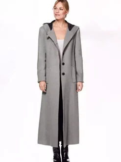 Manteau long en laine mélangée pour femme à capuche chaud hiver 2026