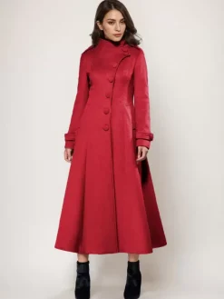 Manteau long en laine mélangée A-line évasé col montant élégant gris vintage vêtements d'extérieur d'hiver pour femmes 2026