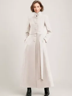 Manteau long en mélange de laine noir avec ceinture et col montant pour femme vêtement d'extérieur d'hiver long pour femme 2026