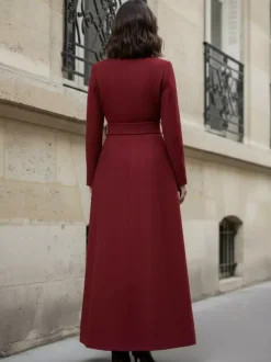 Manteau long maxi en laine avec col montant et poches à rabat pour femme 2026