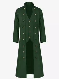 Manteau long noir pour homme style steampunk victorien rétro avec lacets au dos et double boutonnage style vintage