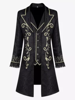 Manteau long rétro steampunk pour homme manches longues broderie style victorien vintage
