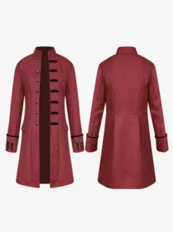 Manteau Midi noir haut Vintage style européen imprimé fleuri manches longues Opéra Costumes rétro pour homme Bourgogne