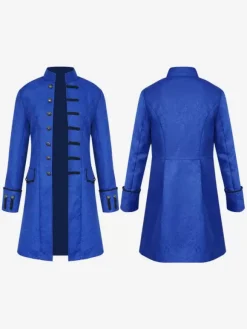 Manteau Midi noir haut Vintage style européen imprimé fleuri manches longues Opéra Costumes rétro pour homme Bourgogne