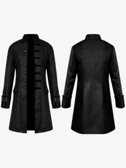 Manteau Midi noir haut Vintage style européen imprimé fleuri manches longues Opéra Costumes rétro pour homme Bourgogne