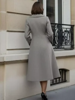 Manteau midi trapèze croisé en laine avec col châle pour femme 2026