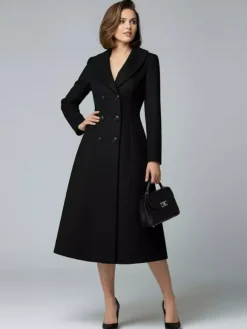 Manteau midi trapèze croisé en laine avec col châle pour femme 2026