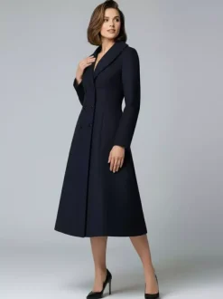 Manteau midi trapèze croisé en laine avec col châle pour femme 2026