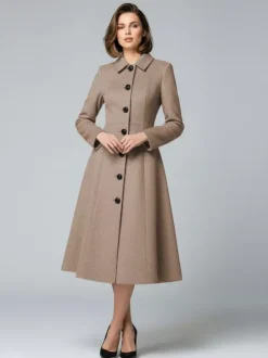 Manteau mi-long en laine coupe trapèze col chemise collection femme 2026