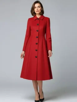 Manteau mi-long en laine coupe trapèze col chemise collection femme 2026