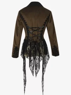Manteau mi-long gothique marron café pour femme trench slim mode automne et hiver col montant foncé smoking de palais